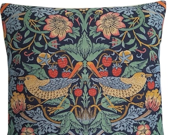 William MORRIS Strawberry Thief B, BELGIAN Belgium Jacquard WOVEN Hand Finished Tapestry Pillow Cushion Cover, 47cm x 47cm 18" x 18"