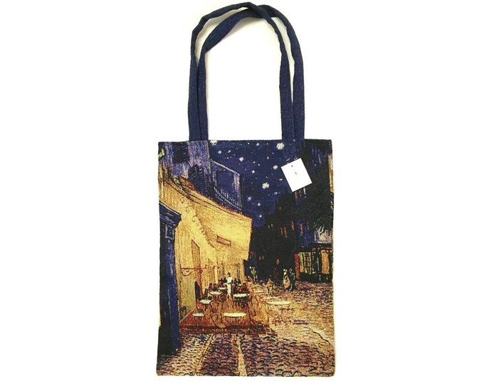 VAN GOGH Cáfe Terrace at Night FRENCH Tapestry Woven Hand Finished Tote Shoulder Bag Handbag With Matching Tapestry Handles / Straps