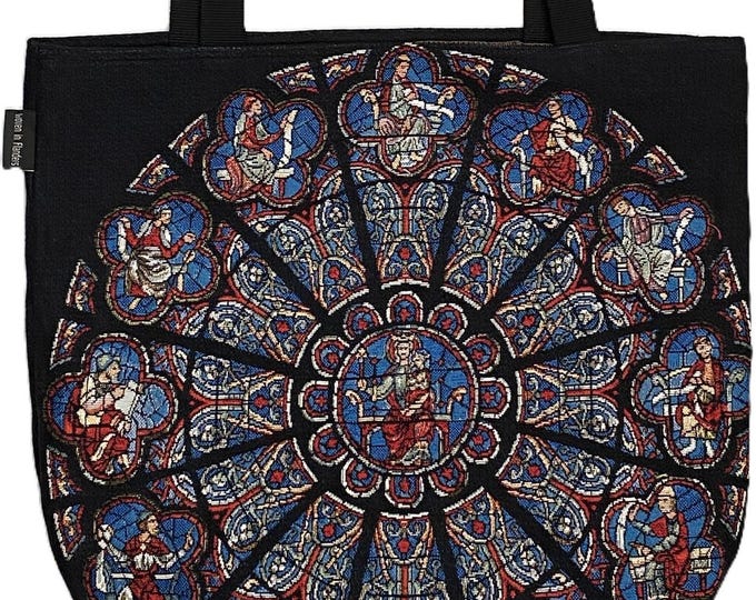 Vitrail Stained Glass Window BELGIAN Heavy Duty Tapestry Hand Finished Large Tote Shoulder Bag Handbag, 46cm x 46cm 18" x 18"