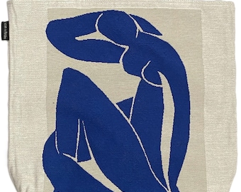 MATISSE Femme Bleue Assise Blue Woman Sitting BELGIAN Tapestry Woven Hand Finished Large Tote Shoulder Bag 46cm x 46cm 18" Excl. Handles