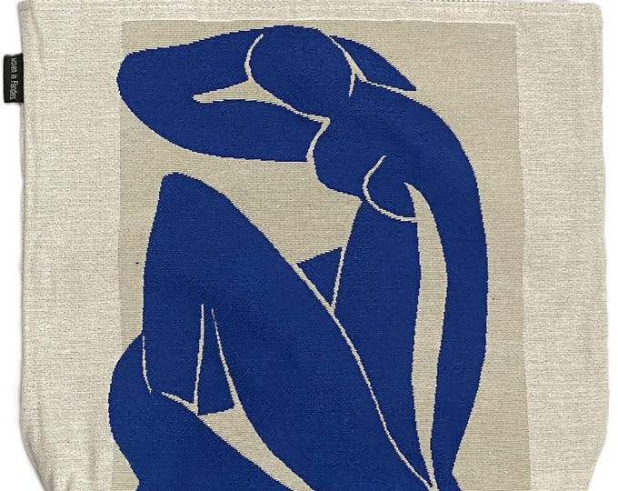 MATISSE Femme Bleue Assise Blue Woman Sitting BELGIAN Tapestry Woven Hand Finished Large Tote Shoulder Bag 46cm x 46cm 18" Excl. Handles