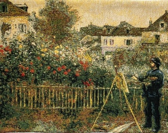 RENOIR Painting of Monet Painting in his Garden, BELGIAN Jacquard WOVEN Hand Finished Tapestry Wall Art Hanging Lined, 46cm x 60cm 18" X 24"