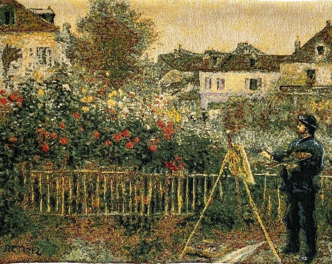 RENOIR Painting of Monet Painting in his Garden, BELGIAN Jacquard WOVEN Hand Finished Tapestry Wall Hanging, Lined, 46cm x 60cm, 18" X 24"