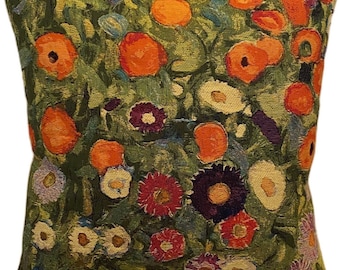 Gustav KLIMT Flower Garden V3 BELGIAN Belgium Jacquard WOVEN Hand Finished Tapestry Pillow Cushion Cover, 46cm x 46cm, 18" x 18"