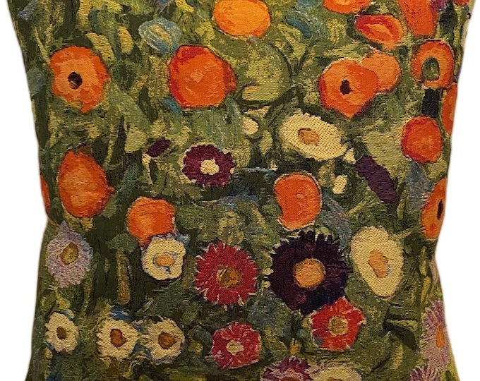 Gustav KLIMT Flower Garden V3 BELGIAN Belgium Jacquard WOVEN Hand Finished Tapestry Pillow Cushion Cover, 46cm x 46cm, 18" x 18"