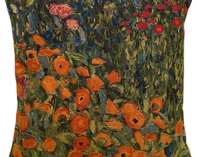 Gustav KLIMT Flower Garden V4 BELGIAN Belgium Jacquard WOVEN Hand Finished Tapestry Pillow Cushion Cover, 46cm x 46cm, 18" x 18"