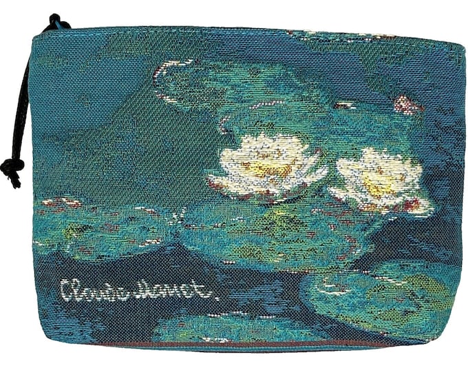 Monet "Effet du Soir" Water Lilies, Hand Finished BELGIAN TAPESTRY LARGE Trousse Purse Pouch Toiletry Cosmetic Bag 23CM X 16CM, with zip