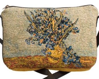 Art lovers BELGIAN TAPESTRY Hand Finished Van GOGH Vase of Irises Lined Clutch / Evening Bag 23CM X 16CM, detachable leather shoulder strap