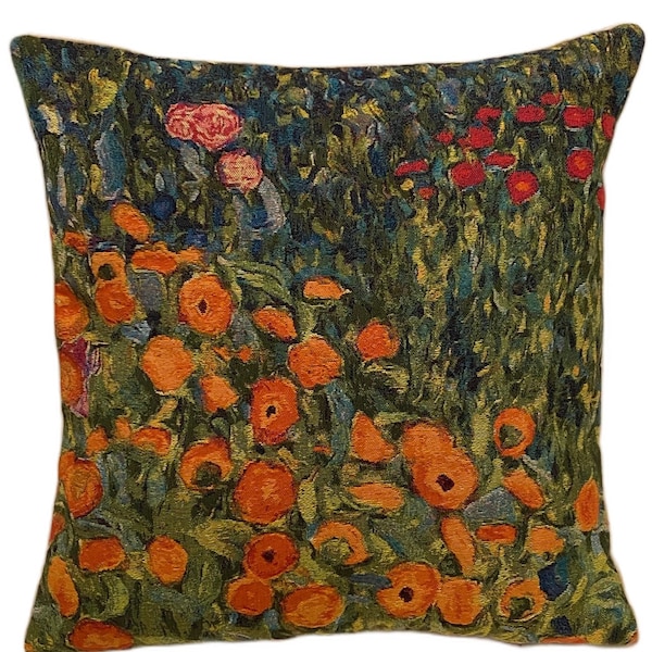 Gustav KLIMT Flower Garden V4 BELGIAN Belgium Jacquard WOVEN Hand Finished Tapestry Pillow Cushion Cover, 46cm x 46cm, 18" x 18"