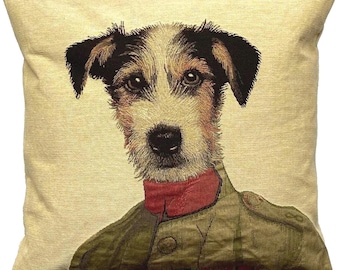 Terrier Jack Russell by Thierry Poncelet, BELGIAN Jacquard WOVEN Hand Finished Tapestry Pillow Cushion Cover 46cm x 46cm 18" x 18"