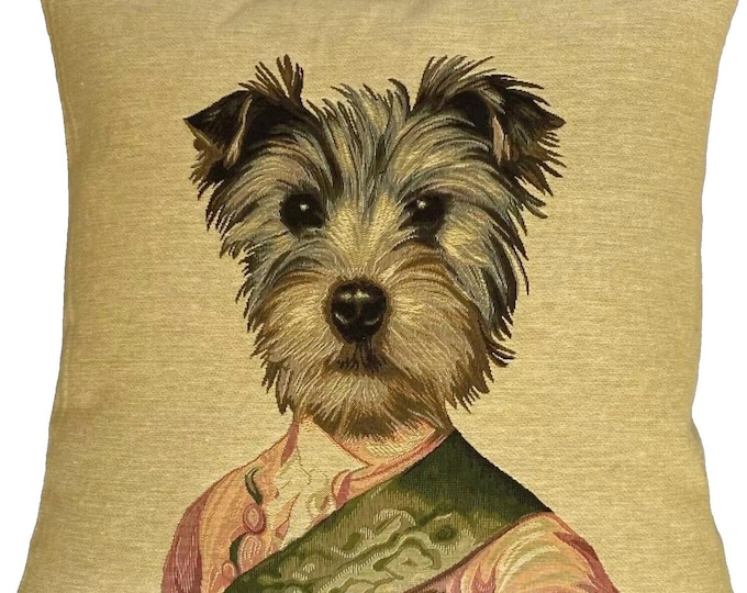 Terrier Aristodog by Thierry Poncelet, BELGIAN Jacquard WOVEN Hand Finished Tapestry Pillow Cushion Cover With Zip, 46cm x 46cm 18" x 18"