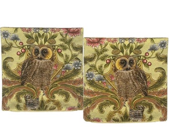 Set of 2 Owl BELGIAN JACQUARD WOVEN Hand Finished Fauve Fine Arts Tapestry Cushion Pillow Covers with Zipper, 46cm x 46cm, 18" x 18"