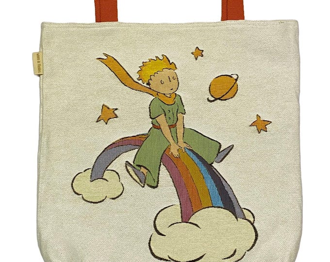 PETIT PRINCE on a Rainbow BELGIAN Tapestry Woven Hand Finished Large Tote Shoulder Bag Handbag, 44cm x 44cm, Measurement Excluding Handles
