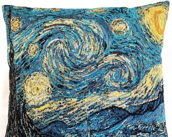 Vincent VAN GOGH Starry Night Belgian Jacquard Woven Hand Finished 34cm x 34cm 13" x 13" TAPESTRY Pillow Cushion Cover With Zip