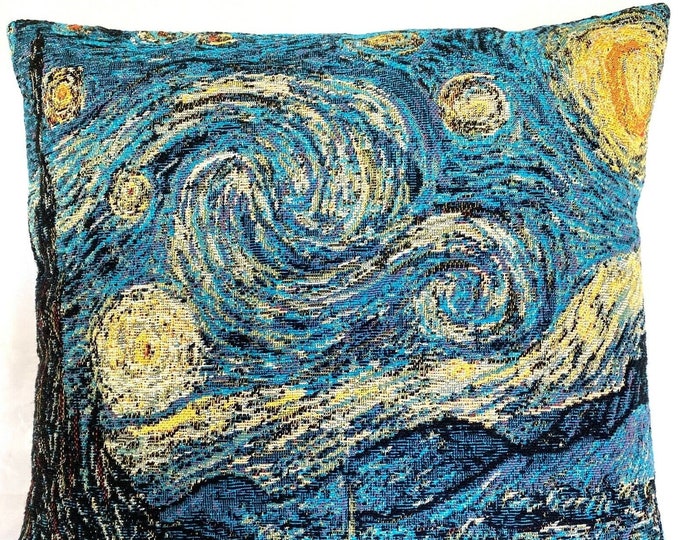Vincent VAN GOGH Starry Night Belgian Jacquard Woven Hand Finished 34cm x 34cm 13" x 13" TAPESTRY Pillow Cushion Cover With Zip