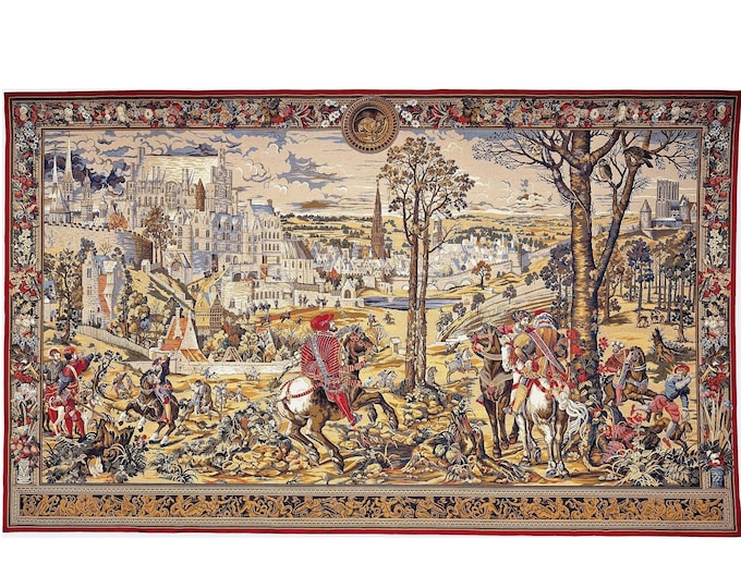 BELGIAN Woven Hand Finished TAPESTRY Wall Hanging depicting MAXIMILIEN, 129cm x 70cm, Stunning Quality, fully lined with rod sleeve