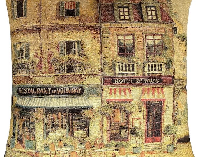 Villeneuve Terrasse de Paris, BELGIAN Belgium Jacquard WOVEN Hand Finished Tapestry Pillow Cushion Cover, 46cm x 46cm 18" x 18"