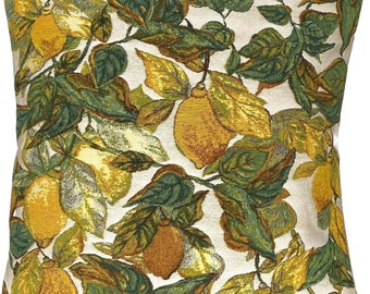 Lemon Tree Lemons BELGIAN Belgium Jacquard WOVEN Hand Finished Tapestry Pillow Cushion Cover, 46cm x 46cm, 18" x 18" With Zip