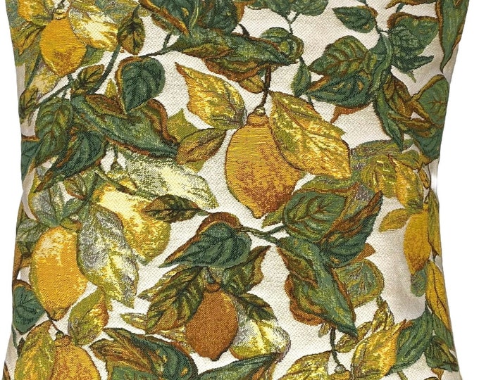 Lemon Tree Lemons BELGIAN Belgium Jacquard WOVEN Hand Finished Tapestry Pillow Cushion Cover, 46cm x 46cm, 18" x 18" With Zip