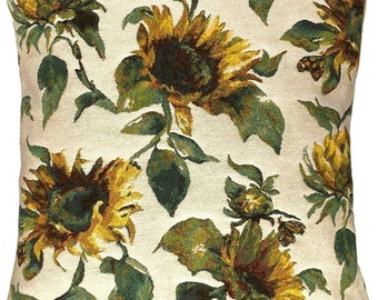 Sunflowers BELGIAN Belgium Jacquard WOVEN Hand Finished Tapestry Pillow Cushion Cover, 46cm x 46cm, 18" x 18" With Zip