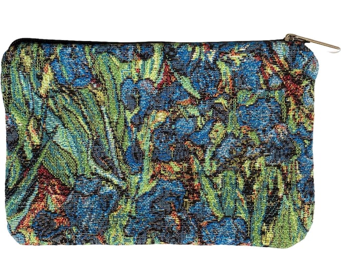 Van Gogh Irises Hand Finished BELGIAN TAPESTRY Purse Pouch Toiletry Cosmetics Bag 17cm x 11cm, fully lined with zip & pull