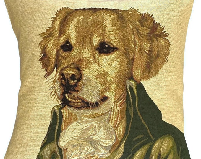 Sir Basil Labrador by Thierry Poncelet, BELGIAN Jacquard WOVEN Hand Finished Tapestry Pillow Cushion Cover 46cm x 46cm 18" x 18", Zip