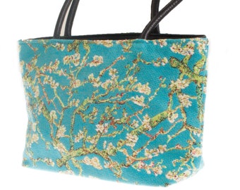 AMANDIER Van Gogh Almond Tree Belgian Tapestry Princess Style Bag 31CM X 18CM hand finished, fully lined with leather handles & zip closure
