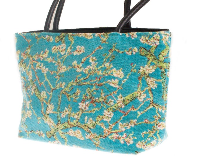 AMANDIER Van Gogh Almond Tree Belgian Tapestry Princess Style Bag 31CM X 18CM hand finished, fully lined with leather handles & zip closure