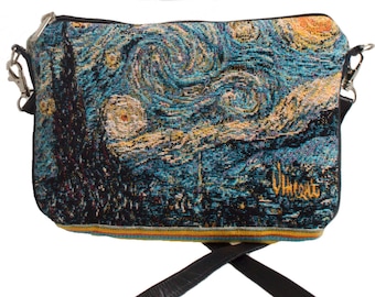 Art lovers BELGIAN TAPESTRY Hand Finished Van GOGH Starry Night Lined Clutch / Evening Bag 23CM X 16CM, detachable leather shoulder strap