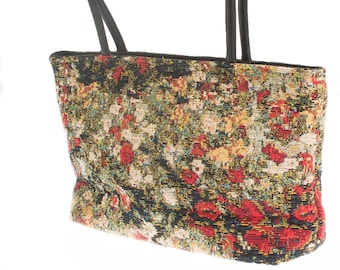 MAISON MONET Monets House Belgian Tapestry Princess Style Bag 31CM X 18CM, hand finished and fully lined with leather handles & zip closure