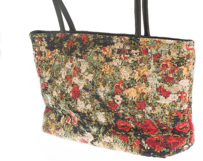 MAISON MONET Monets House Belgian Tapestry Princess Style Bag 31CM X 18CM, hand finished and fully lined with leather handles & zip closure