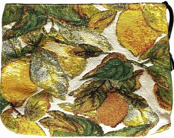 Lemon Tree Lemons, Hand Finished BELGIAN TAPESTRY Trousse Purse Pouch Toiletry Cosmetics Bag 21CM X 16CM, with zip