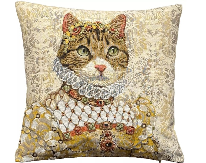Cat lovers Elizabethan Tabby Cat Sisi Belgium BELGIAN Jacquard WOVEN Hand Finished 46cm, 18" Tapestry Pillow Cushion Cover