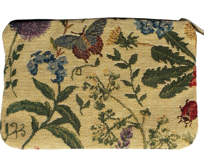 Country Flowers Fauna and Flora Hand Finished BELGIAN TAPESTRY Purse Pouch Toiletry Cosmetics Bag 17cm x 11cm, fully lined, zip & pull