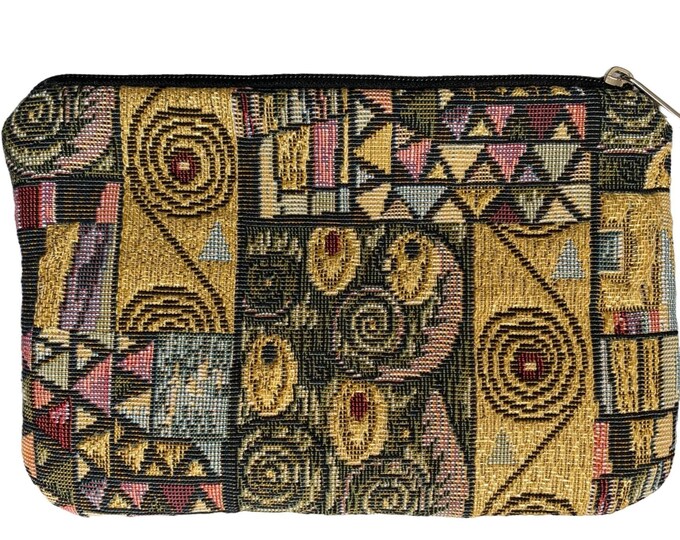Klimt Pattern Hand Finished BELGIAN TAPESTRY Purse Pouch Toiletry Cosmetics Bag 17cm x 11cm with gold lurex, fully lined with zip & pull