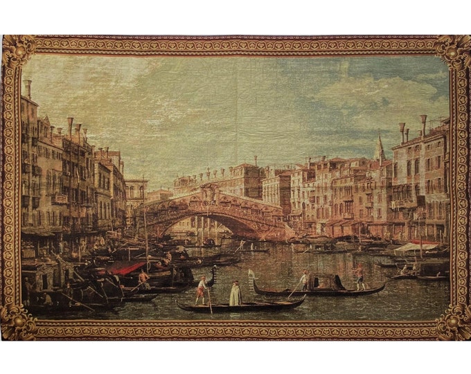 VENICE Rialto Bridge BELGIAN Belgium Jacquard WOVEN Hand Finished Tapestry Wall Hanging 55" x 36", 141cm x 93cm, With Hanging Rod Sleeve