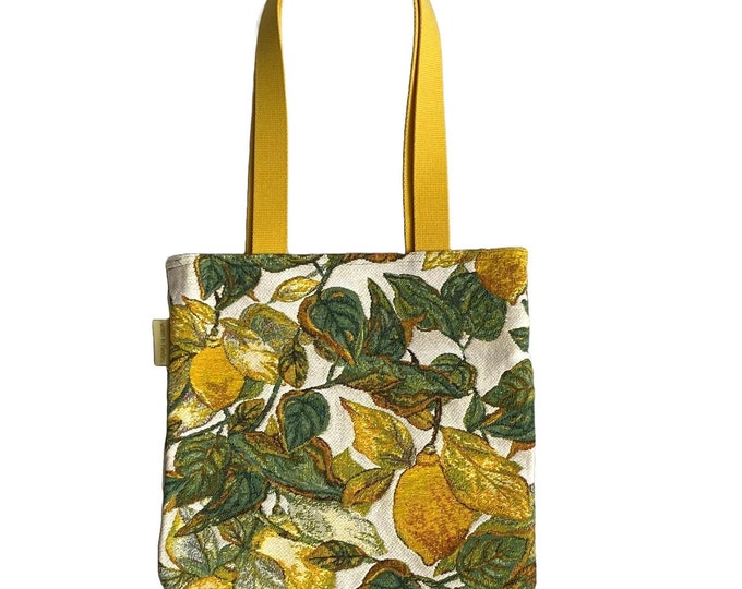 Lemon Tree Lemons BELGIAN Tapestry Woven Hand Finished Tote Shoulder Bag Handbag, Size 34cm x 32cm, 13.5" x 12.5"