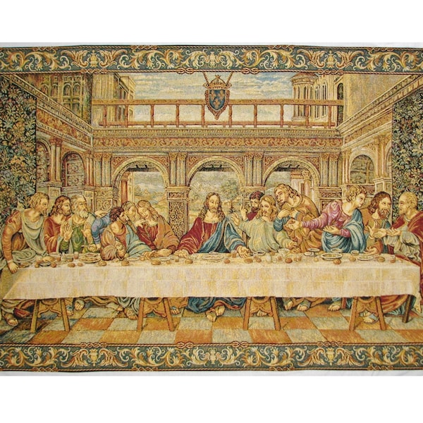 Leonardo Da VINCI's The Last Supper BELGIAN Belgium Jacquard WOVEN Hand Finished Lined Tapestry Wall Hanging, 109cm x 66cm, 43" x 26"