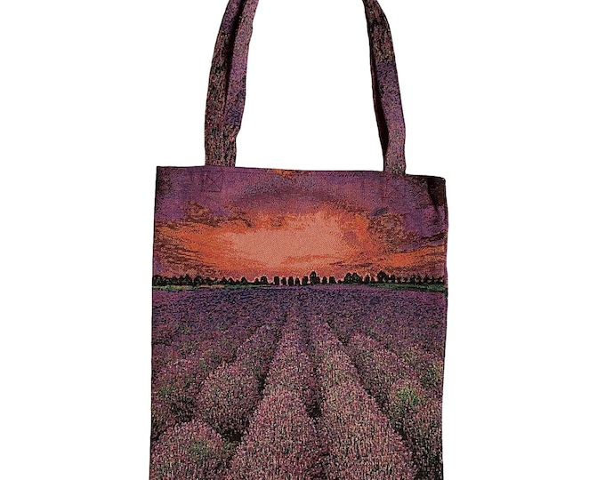 Lavender Fields Sunset in Provence IV C  FRENCH TAPESTRY Woven Hand Finished Tote Shoulder Bag Handbag, Matching Tapestry Straps / Handles