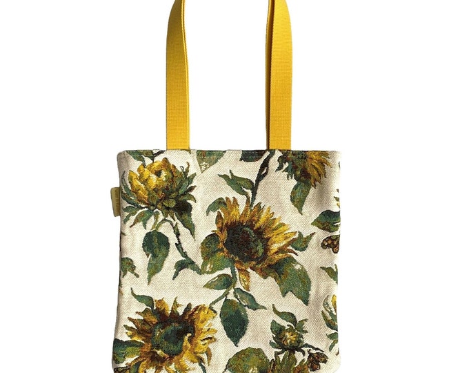 Sunflowers Country Flowers BELGIAN Tapestry Woven Hand Finished Tote Shoulder Bag Handbag, Size 46cm x 46cm 18" x 18"