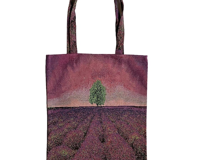 Lavender Fields & Tree in Provence III A  FRENCH TAPESTRY Woven Hand Finished Tote Shoulder Bag Handbag, Matching Tapestry Straps / Handles