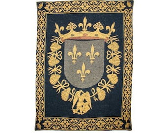 BLOIS Lys/Lily Coat of Arms BELGIAN Belgium jacquard woven tapestry wall art hanging, fully lined with rod sleeve, 28" x 18" / 71cm x 46cm