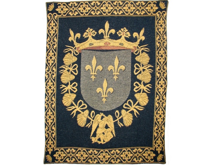 BLOIS Lys/Lily Coat of Arms BELGIAN Belgium jacquard woven tapestry wall hanging, fully lined with rod sleeve, 28" x 18" / 71cm x 46cm