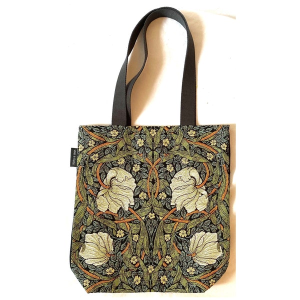 BELGIAN Tapestry Woven Hand Finished Tote Shoulder Bag Handbag, WM William Morris PIMPERNEL Fauve Fine Arts, 38cm x 34cm maniglie escluse