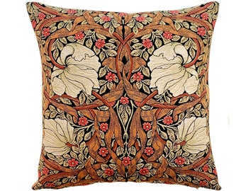 BELGIAN Jacquard WOVEN Hand Finished 47cm x 47cm 18" x 18" William MORRIS Pimpernel Design Tapestry Pillow Cushion Cover, Tobacco 607