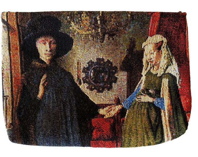 Arnolfini Marriage by Jan Van Eyck, Hand Finished BELGIAN TAPESTRY Trousse Purse Pouch Toiletry Cosmetic Bag 20CM X 15CM, with zip