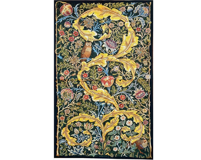 William MORRIS Owl & Pigeon BELGIAN Jacquard WOVEN Hand Finished Tapestry Wall Hanging, 29.5" x 18.1", 75cm x 46cm, Lined with Rod Sleeve