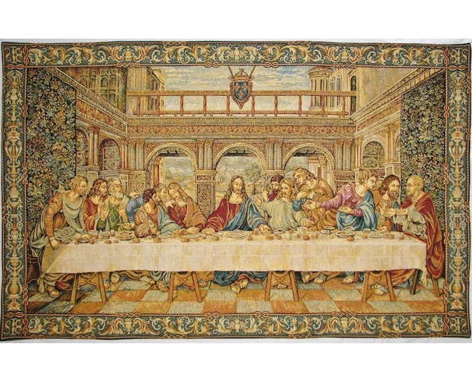 Leonardo Da VINCI's The Last Supper BELGIAN Belgium Jacquard WOVEN Hand Finished Fully Lined Tapestry Wall Hanging, 66cm x 46cm 26" x 18"