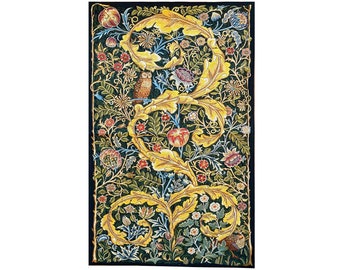 Beautiful Quality BELGIAN WOVEN Hand Finished 145cm X 92cm Owl & Pigeon William MORRIS Design Tapestry Wall Hanging Fully Lined + Rod Sleeve