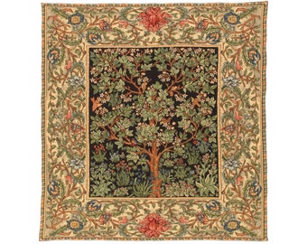 BELGIAN Jacquard Hand Finished 150cm x 150cm Tree of Life William MORRIS Design Soft Touch TAPESTRY Table Throw Bed Spread Occasional Cover